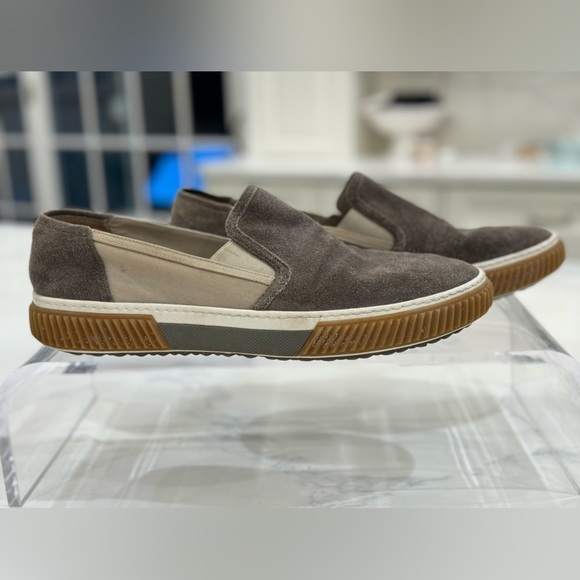 Prada Men’s suede grey & tan slip on sneakers size 8.5 - Picture 1 of 11